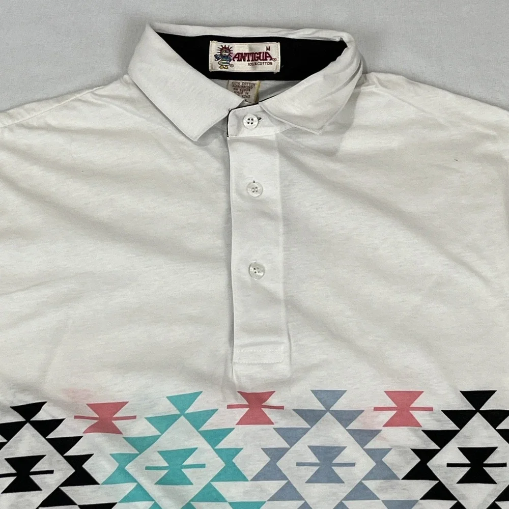 VINTAGE Antigua‎ Men Polo Shirt M Geometric Aztec Southwestern Single Stitch